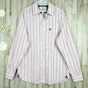 American Eagle Striped Button Down Shirt Pink Large
